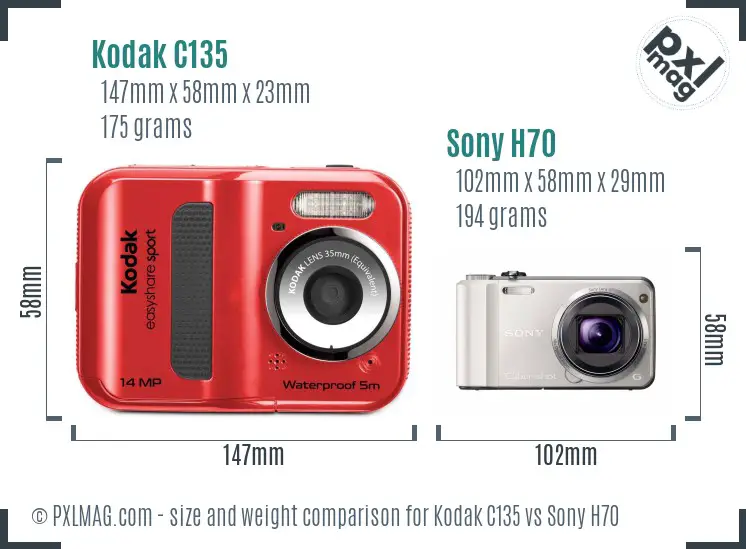 Kodak C135 vs Sony H70 size comparison