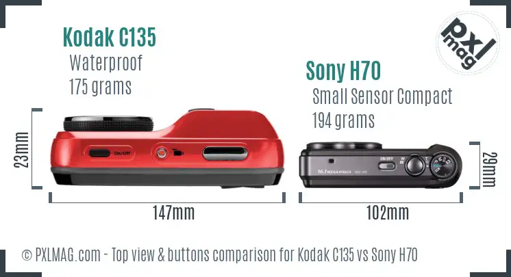 Kodak C135 vs Sony H70 top view buttons comparison