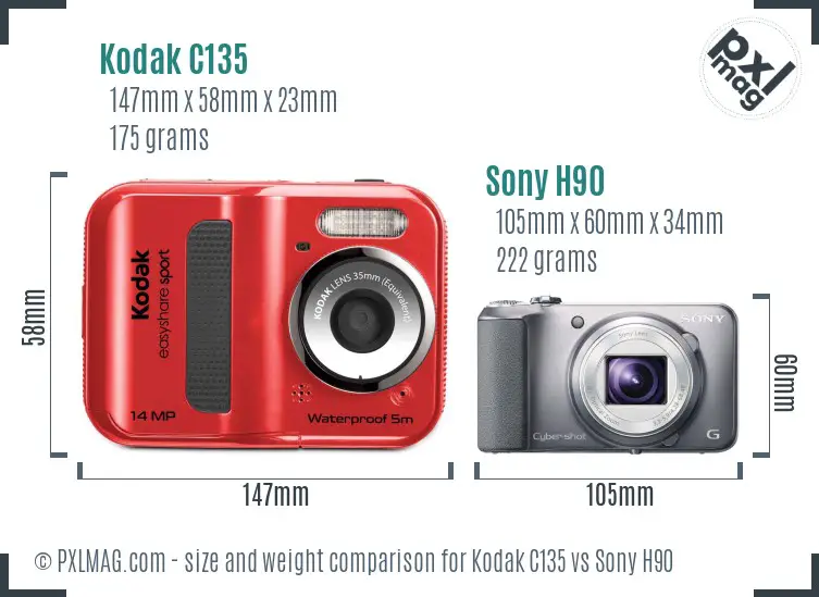 Kodak C135 vs Sony H90 size comparison