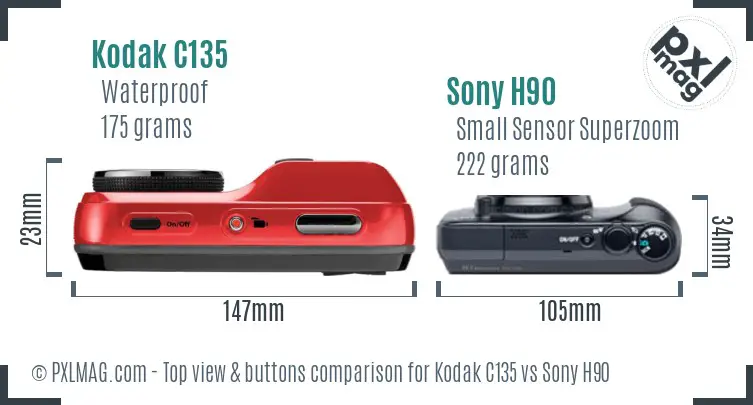 Kodak C135 vs Sony H90 top view buttons comparison