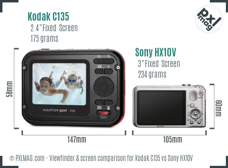 Kodak C135 vs Sony HX10V Screen and Viewfinder comparison
