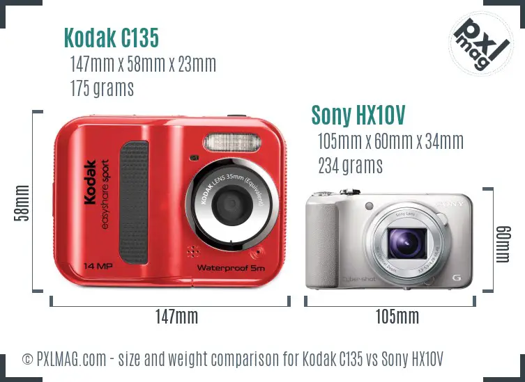 Kodak C135 vs Sony HX10V size comparison