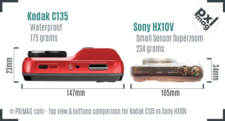 Kodak C135 vs Sony HX10V top view buttons comparison