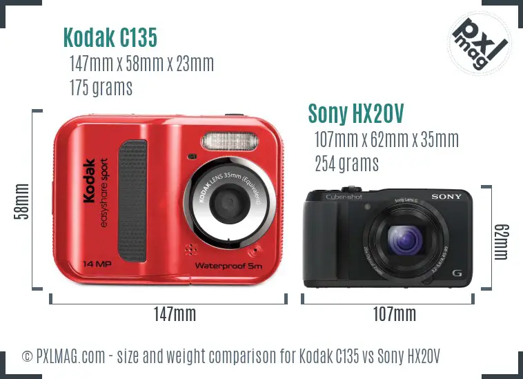 Kodak C135 vs Sony HX20V size comparison