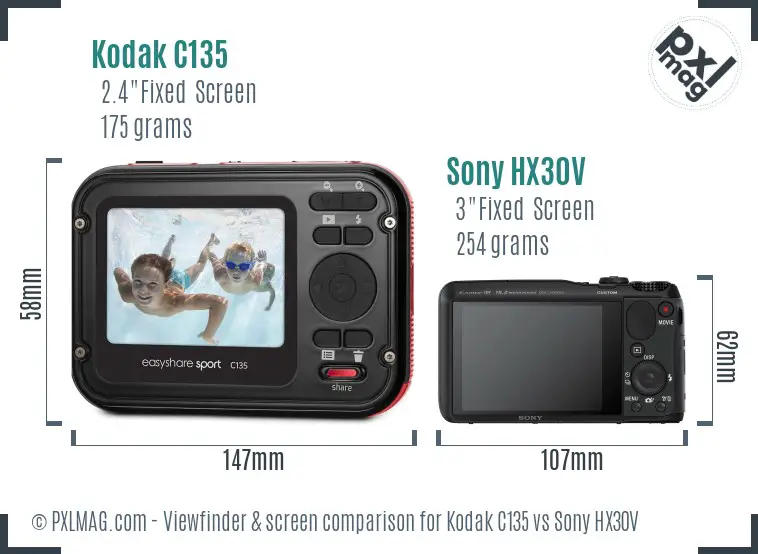 Kodak C135 vs Sony HX30V Screen and Viewfinder comparison