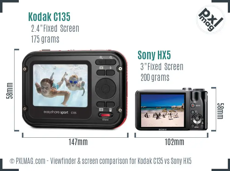 Kodak C135 vs Sony HX5 Screen and Viewfinder comparison