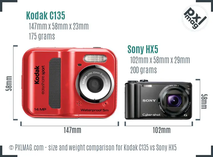 Kodak C135 vs Sony HX5 size comparison