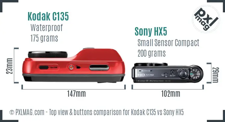 Kodak C135 vs Sony HX5 top view buttons comparison