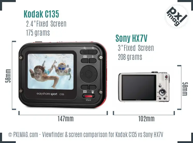 Kodak C135 vs Sony HX7V Screen and Viewfinder comparison