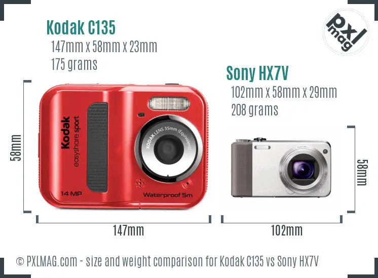 Kodak C135 vs Sony HX7V size comparison