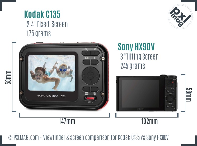 Kodak C135 vs Sony HX90V Screen and Viewfinder comparison