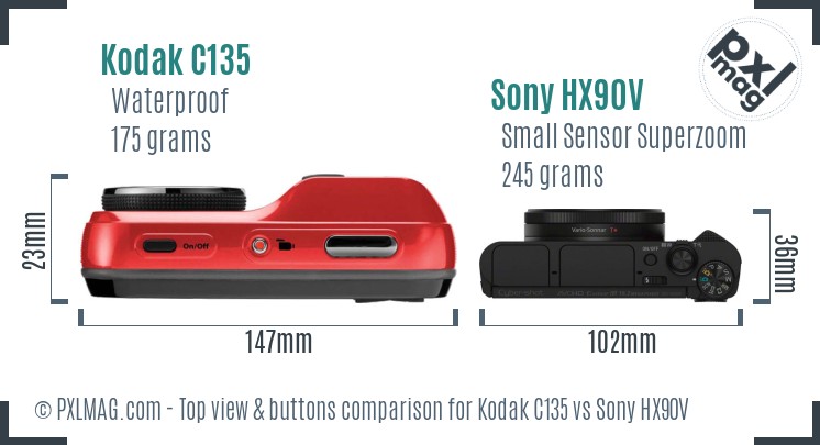 Kodak C135 vs Sony HX90V top view buttons comparison
