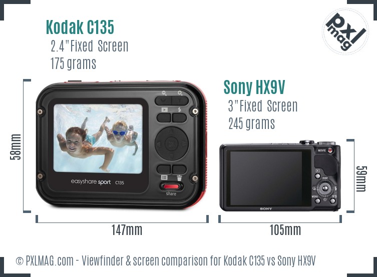 Kodak C135 vs Sony HX9V Screen and Viewfinder comparison