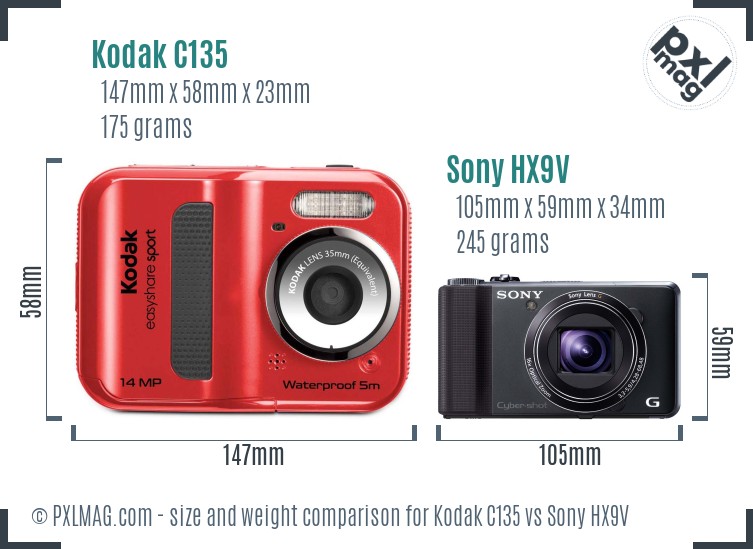 Kodak C135 vs Sony HX9V size comparison Kodak C135 vs Sony HX9V size comparison