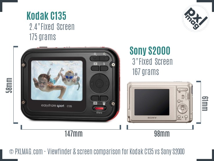 Kodak C135 vs Sony S2000 Screen and Viewfinder comparison