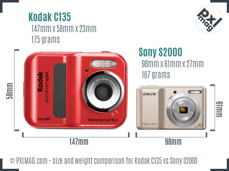 Kodak C135 vs Sony S2000 size comparison