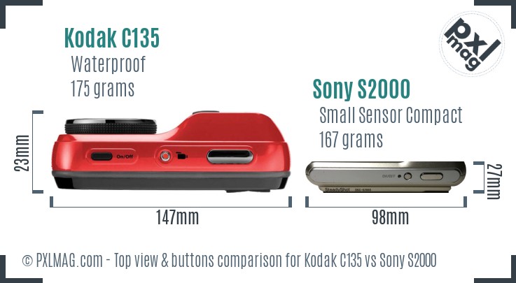 Kodak C135 vs Sony S2000 top view buttons comparison