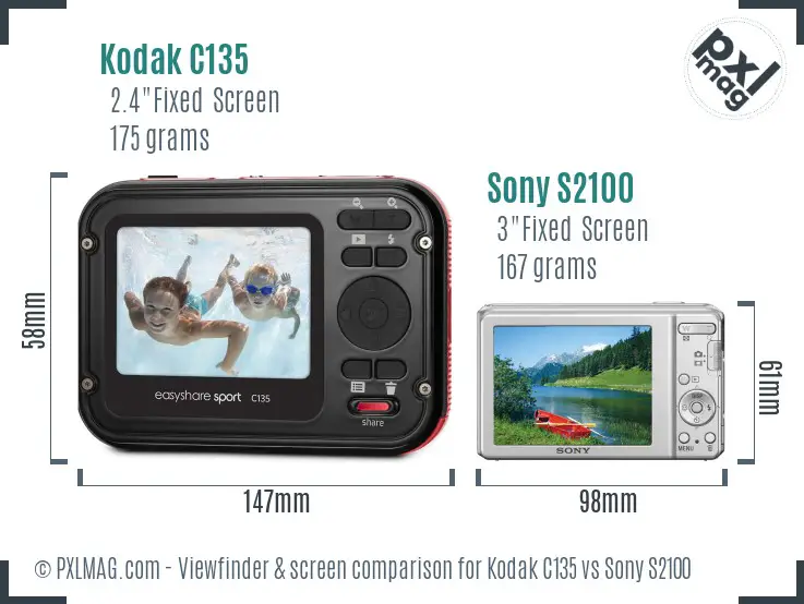 Kodak C135 vs Sony S2100 Screen and Viewfinder comparison