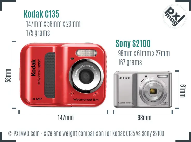 Kodak C135 vs Sony S2100 size comparison