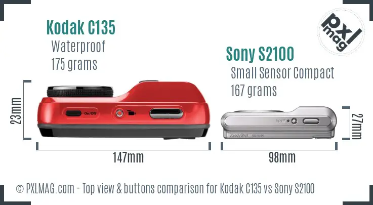 Kodak C135 vs Sony S2100 top view buttons comparison