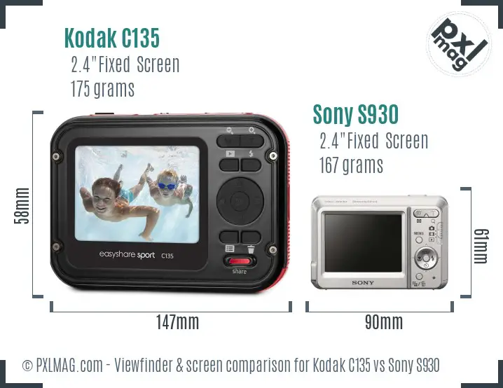 Kodak C135 vs Sony S930 Screen and Viewfinder comparison