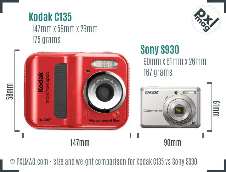 Kodak C135 vs Sony S930 size comparison