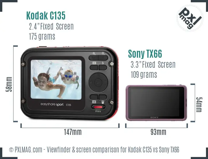 Kodak C135 vs Sony TX66 Screen and Viewfinder comparison