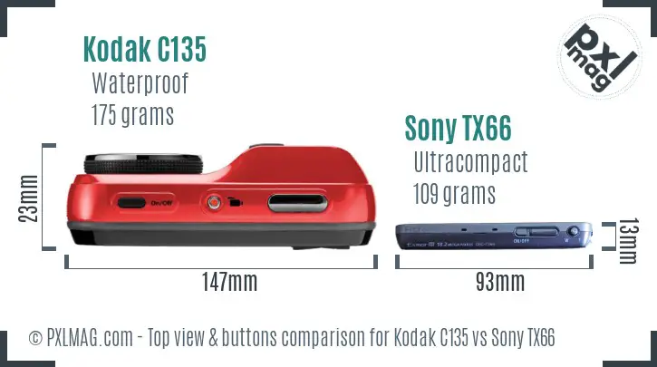 Kodak C135 vs Sony TX66 top view buttons comparison