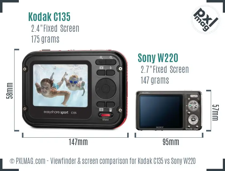 Kodak C135 vs Sony W220 Screen and Viewfinder comparison