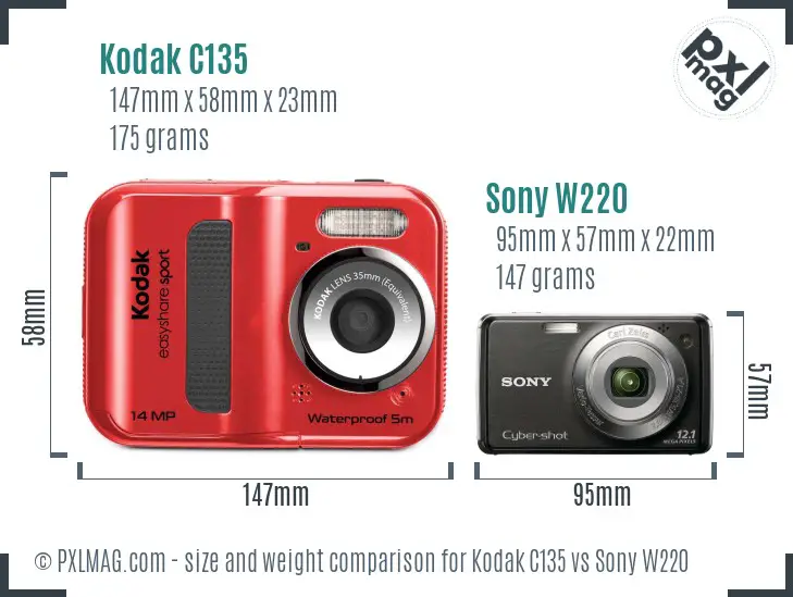 Kodak C135 vs Sony W220 size comparison