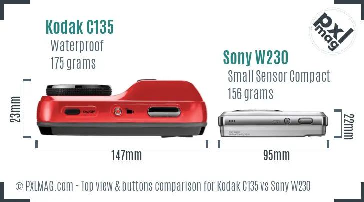 Kodak C135 vs Sony W230 top view buttons comparison