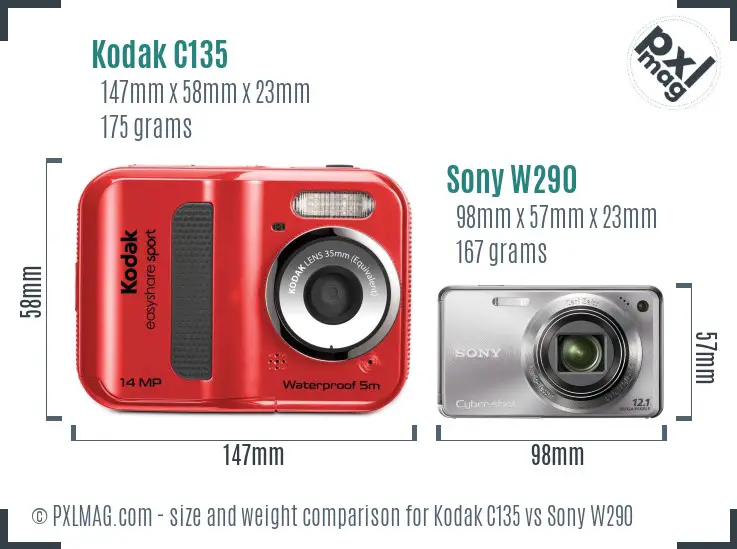 Kodak C135 vs Sony W290 size comparison