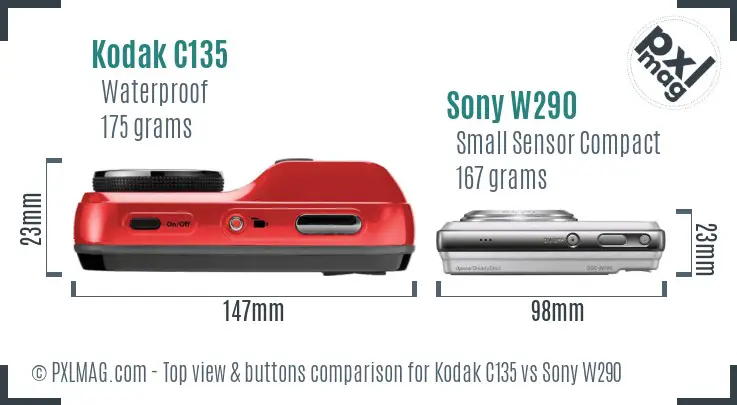 Kodak C135 vs Sony W290 top view buttons comparison