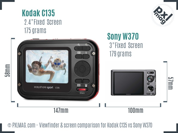 Kodak C135 vs Sony W370 Screen and Viewfinder comparison