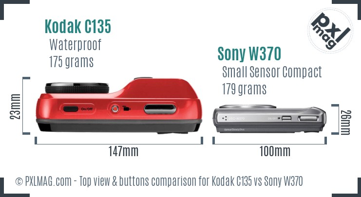 Kodak C135 vs Sony W370 top view buttons comparison