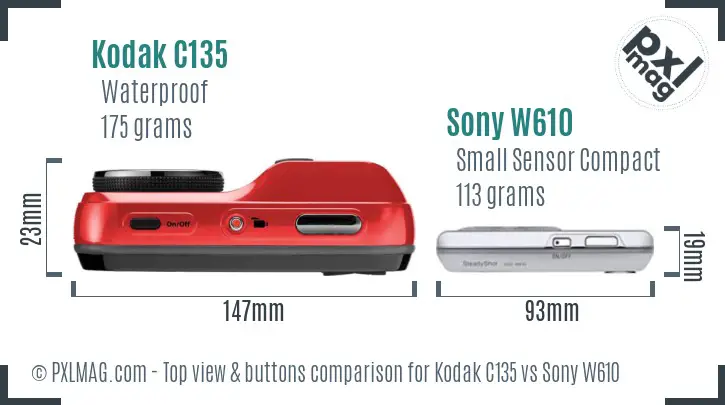 Kodak C135 vs Sony W610 top view buttons comparison