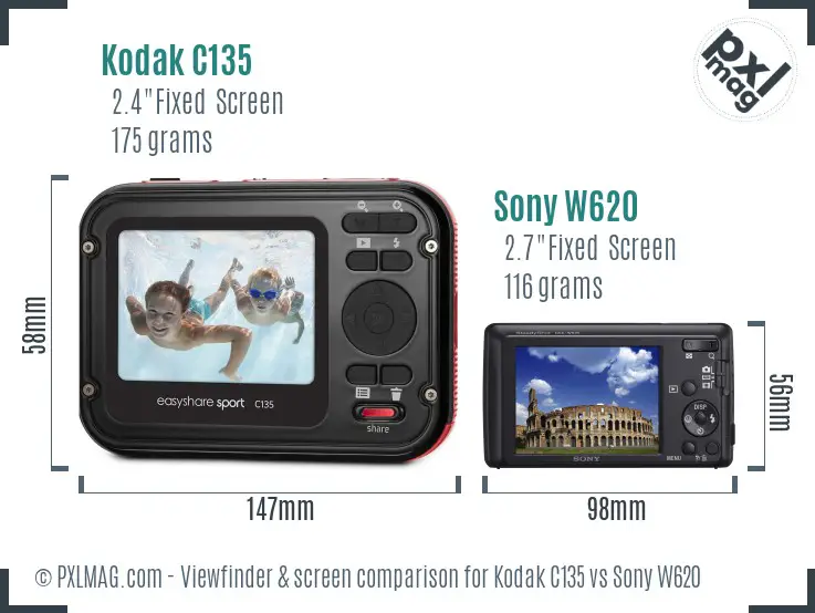 Kodak C135 vs Sony W620 Screen and Viewfinder comparison Kodak C135 vs Sony W620 Screen and Viewfinder comparison