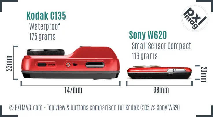 Kodak C135 vs Sony W620 top view buttons comparison Kodak C135 vs Sony W620 top view buttons comparison
