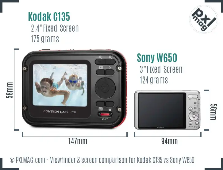 Kodak C135 vs Sony W650 Screen and Viewfinder comparison