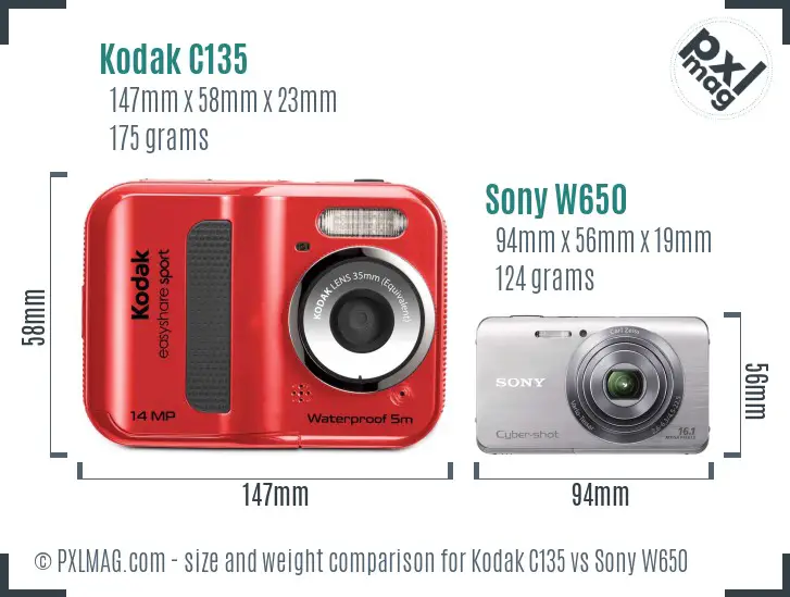Kodak C135 vs Sony W650 size comparison Kodak C135 vs Sony W650 size comparison