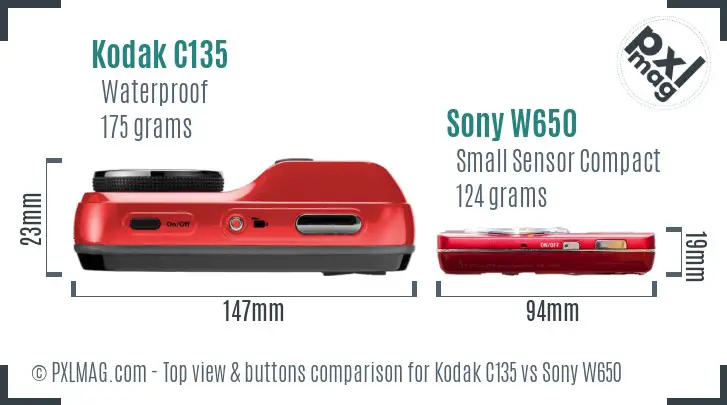 Kodak C135 vs Sony W650 top view buttons comparison