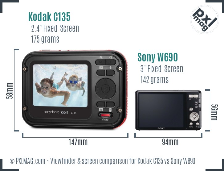 Kodak C135 vs Sony W690 Screen and Viewfinder comparison