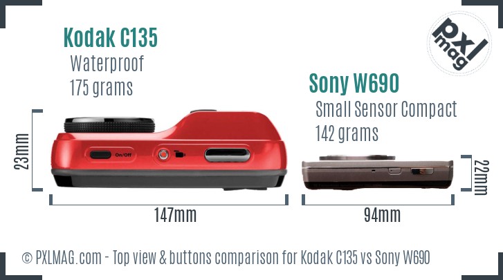 Kodak C135 vs Sony W690 top view buttons comparison