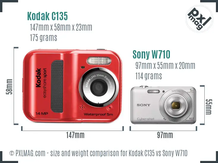 Kodak C135 vs Sony W710 size comparison Kodak C135 vs Sony W710 size comparison