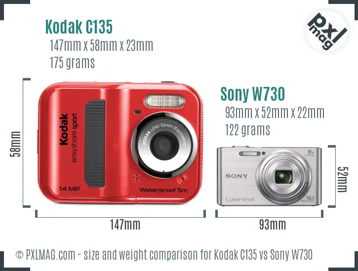 Kodak C135 vs Sony W730 size comparison