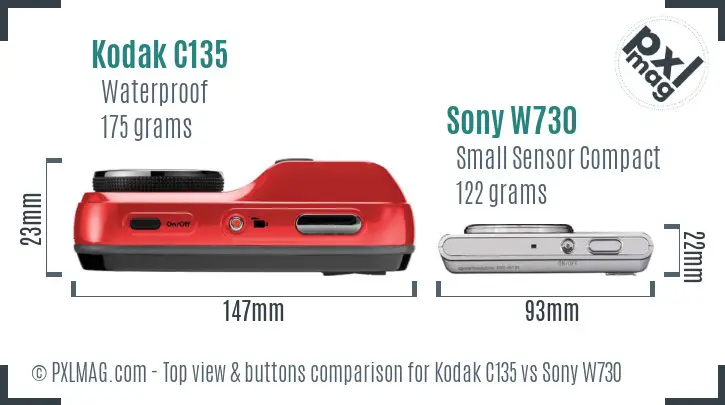 Kodak C135 vs Sony W730 top view buttons comparison