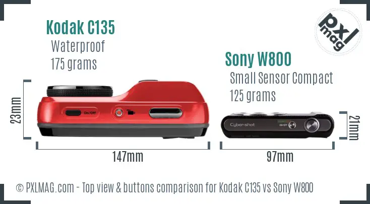 Kodak C135 vs Sony W800 top view buttons comparison Kodak C135 vs Sony W800 top view buttons comparison