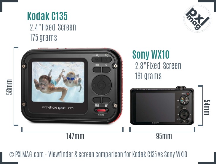 Kodak C135 vs Sony WX10 Screen and Viewfinder comparison