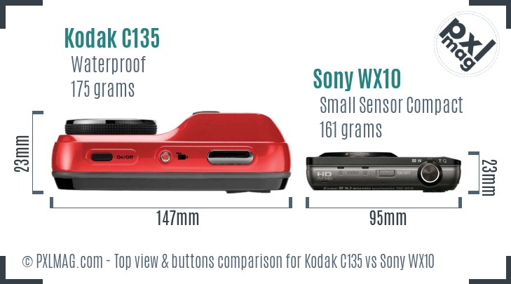 Kodak C135 vs Sony WX10 top view buttons comparison