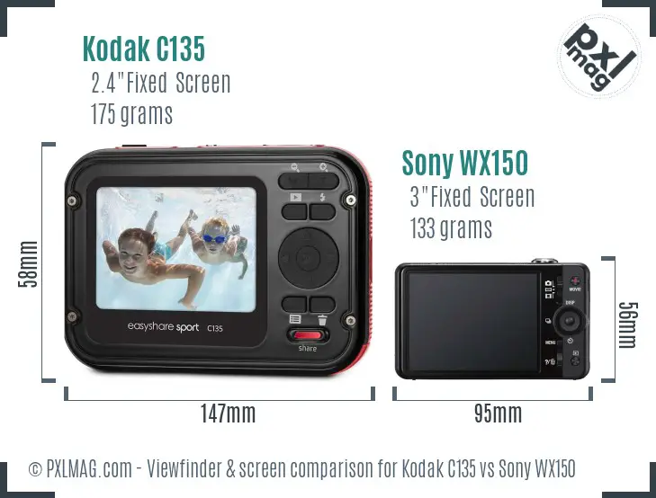 Kodak C135 vs Sony WX150 Screen and Viewfinder comparison